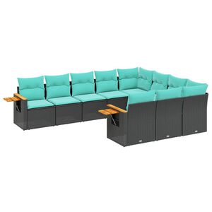 vidaXL 10 Piece Garden Sofa Set with Cushions Black Poly Rattan