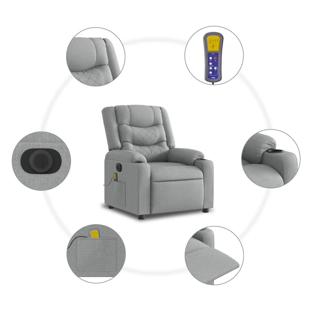vidaXL Electric Stand up Massage Recliner Chair Light Grey Fabric