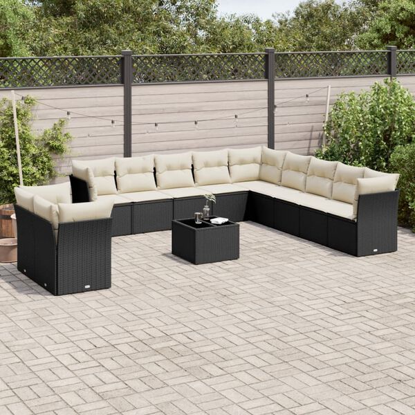 vidaXL 12 Piece Garden Sofa Set with Cushions Black Poly Rattan