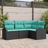 vidaXL Garden Sofa Set 4 pcs Black and turquoise Poly rattan