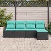 vidaXL Sofa Set with Cushion 5 pcs Black and Turquoise Poly Rattan