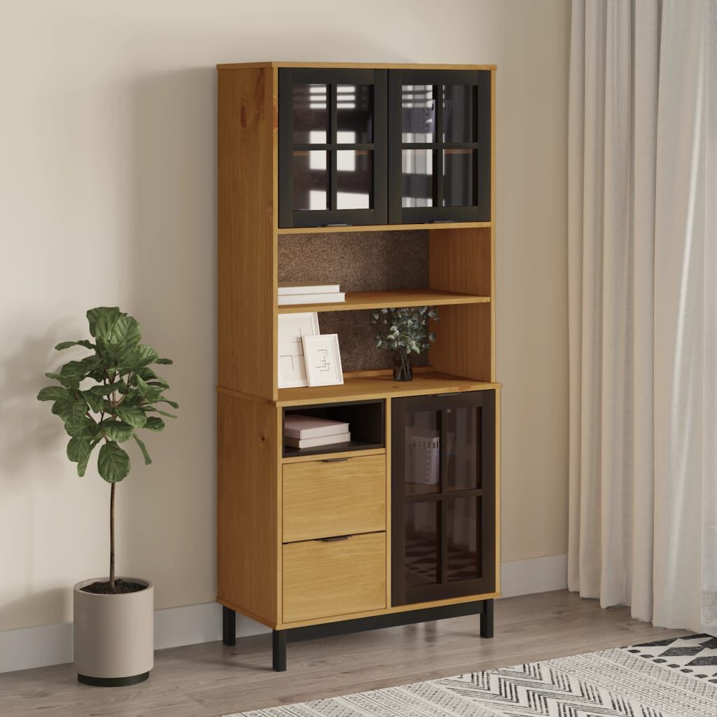 vidaXL Highboard with Glass Doors FLAM 80x40x180 cm Solid Wood Pine