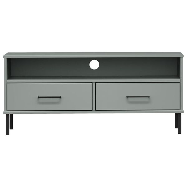vidaXL TV Cabinet with Metal Legs Grey Solid Wood Pine OSLO