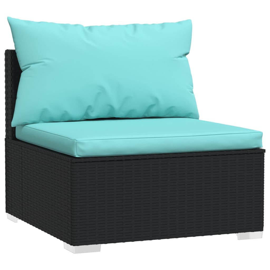 vidaXL 3-Seater Sofa with Cushions Black Poly Rattan