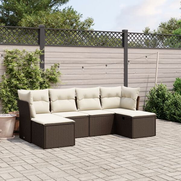 vidaXL 6 Piece Garden Sofa Set with Cushions Brown Poly Rattan