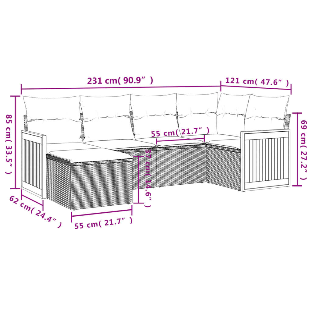 vidaXL 6 Piece Garden Sofa Set with Cushions Beige Poly Rattan