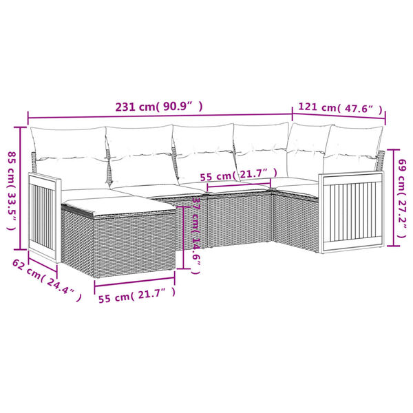 vidaXL 6 Piece Garden Sofa Set with Cushions Beige Poly Rattan