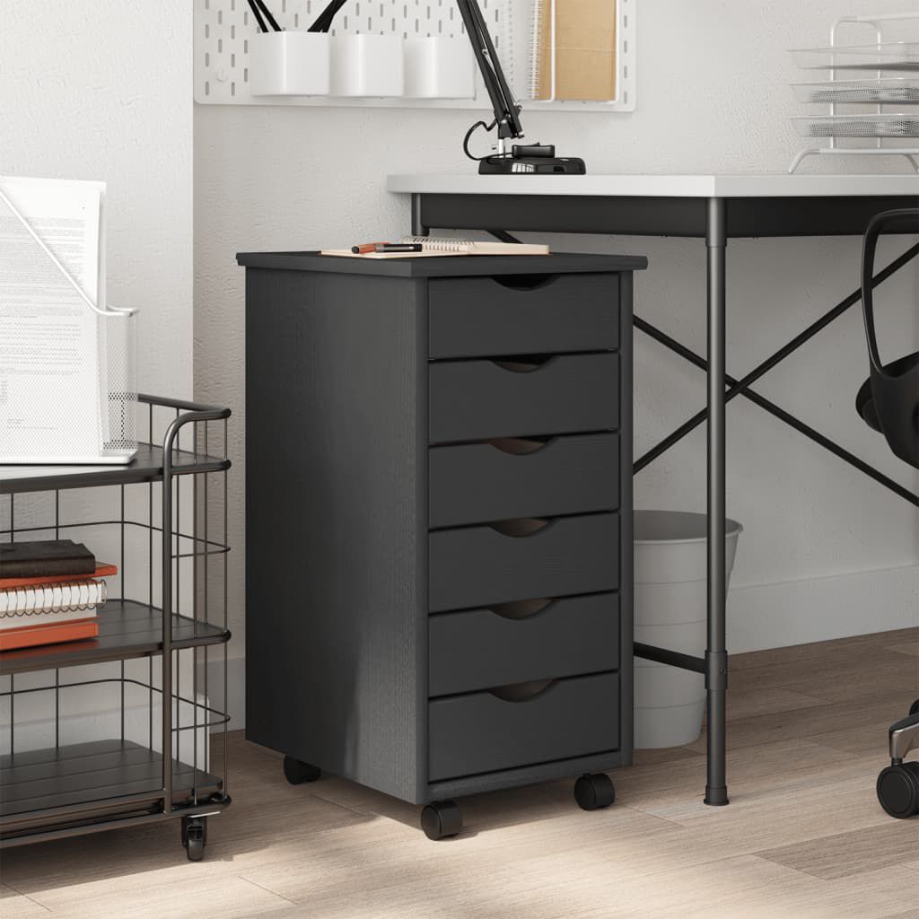 vidaXL Rolling Cabinet with Drawers MOSS Grey Solid Wood Pine