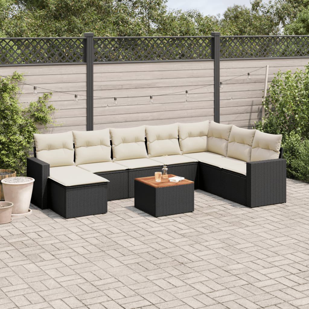 vidaXL 9 Piece Garden Sofa Set with Cushions Black Poly Rattan