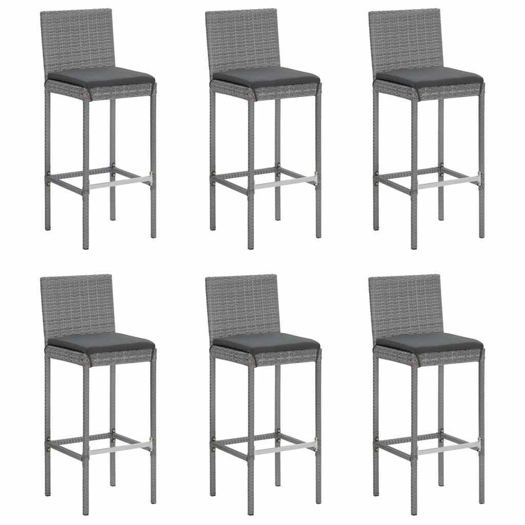vidaXL 7 Piece Garden Bar Set with Cushions Grey Poly Rattan