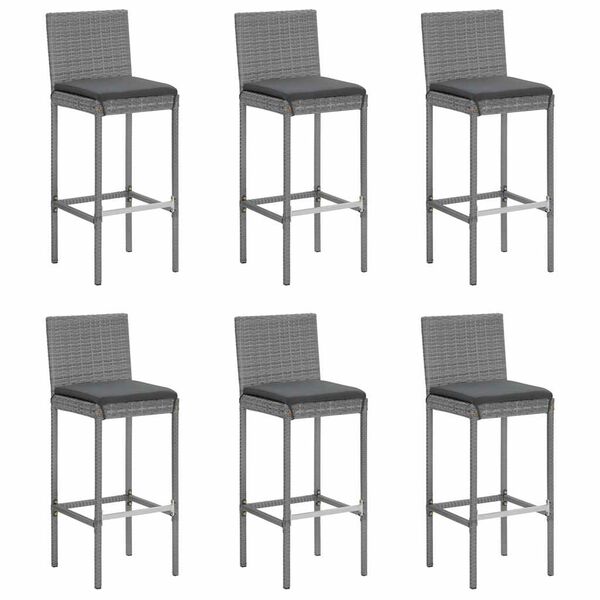 vidaXL 7 Piece Garden Bar Set with Cushions Grey Poly Rattan