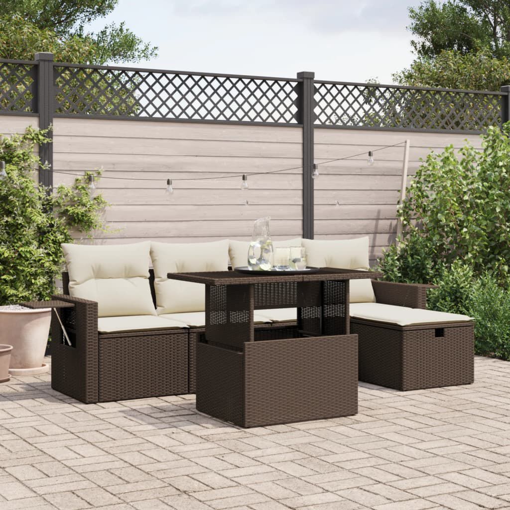 vidaXL 6 Piece Garden Sofa Set with Cushions Brown Poly Rattan