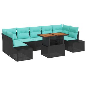vidaXL Garden Sofa Set with Storage 8 pcs Black Poly rattan