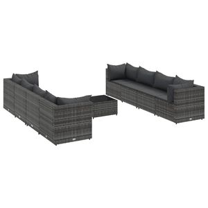 vidaXL 9 Piece Garden Lounge Set with Cushions Grey Poly Rattan