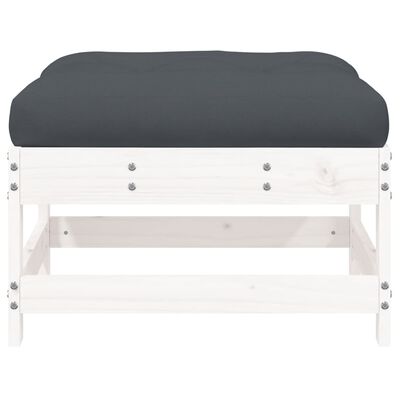 vidaXL Garden Footstool with Cushion White Solid Wood Pine