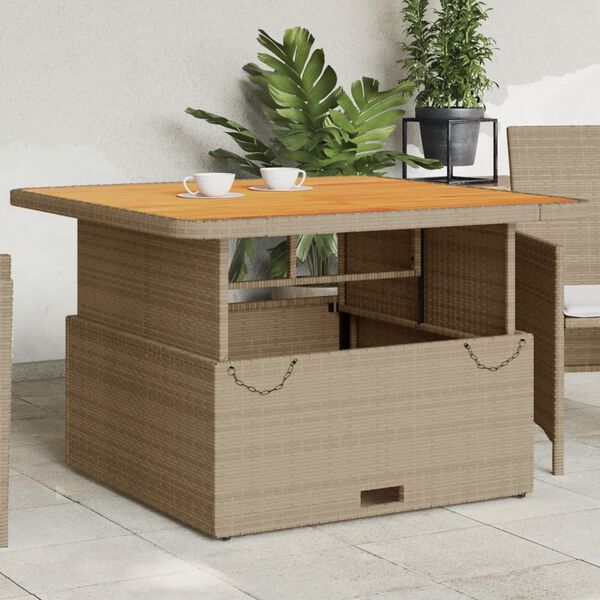 vidaXL Garden Table Beige 110x110x71 cm Poly Rattan and Acacia Wood