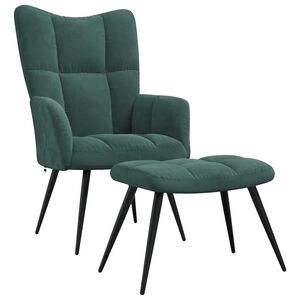 vidaXL Relaxing Chair with a Stool Dark Green Velvet