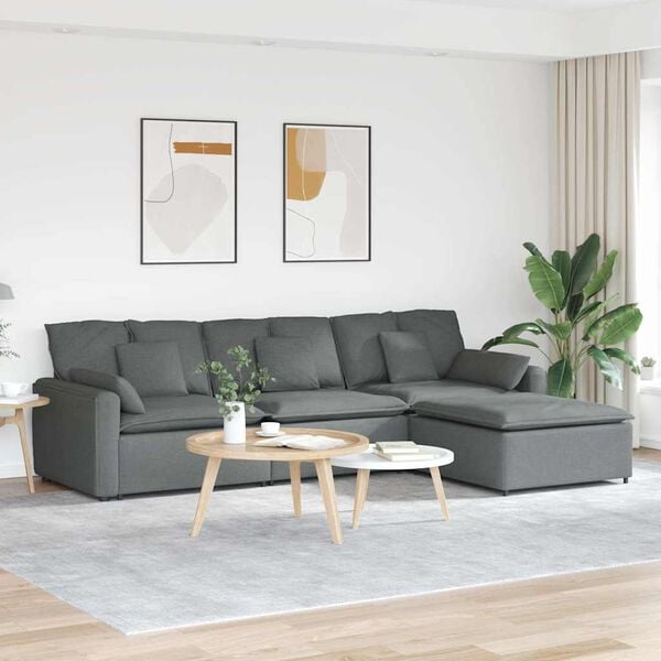 vidaXL Modular Sofa with Footstool and Cushions Dark Grey