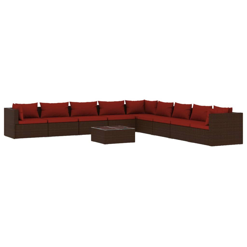 vidaXL 10 Piece Garden Lounge Set with Cushions Poly Rattan Brown