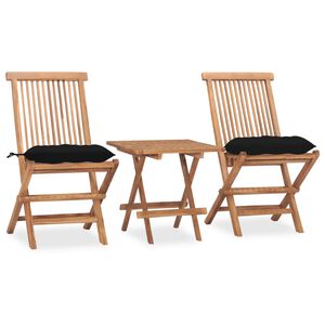 vidaXL 3 Piece Folding Outdoor Dining Set with Cushion Solid Teak Wood