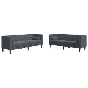 vidaXL 2 Piece Chesterfield Sofa Set with Bolsters Dark Grey Velvet