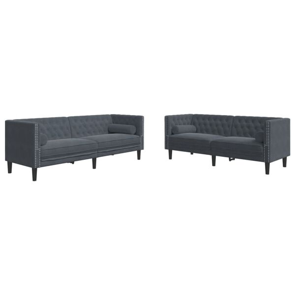 vidaXL 2 Piece Chesterfield Sofa Set with Bolsters Dark Grey Velvet