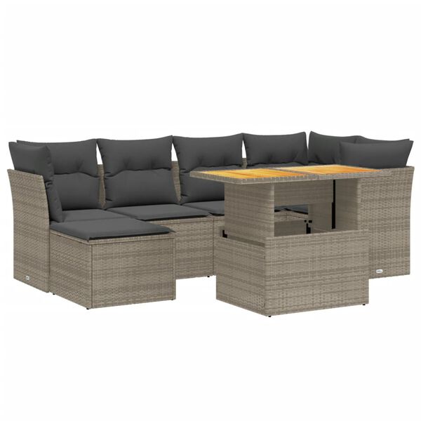 vidaXL 7 Piece Garden Sofa Set with Cushions Grey Poly Rattan
