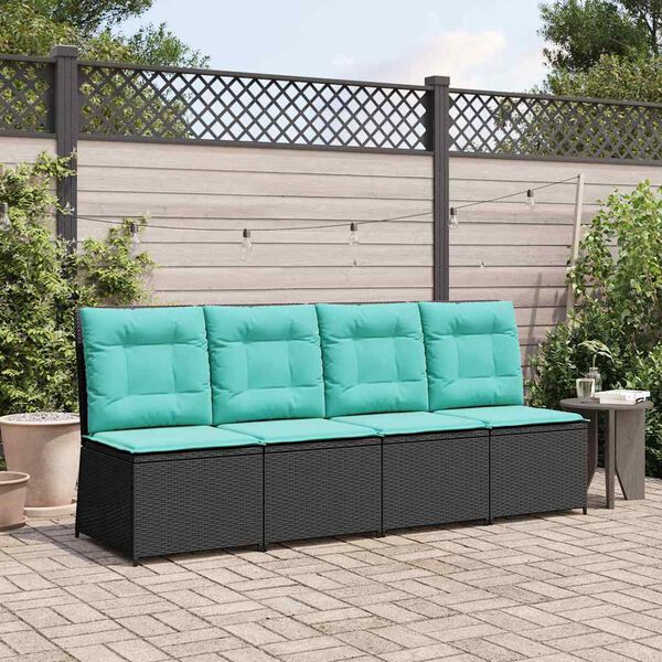 vidaXL Garden Sofa with Cushion Black Poly rattan