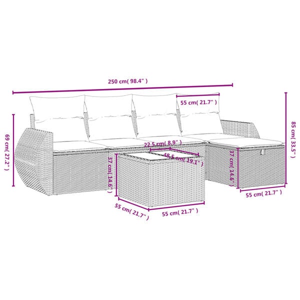 vidaXL 5 Piece Garden Sofa Set with Cushions Black Poly Rattan