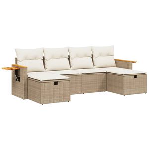 vidaXL 6 Piece Garden Sofa Set with Cushions Beige Poly Rattan