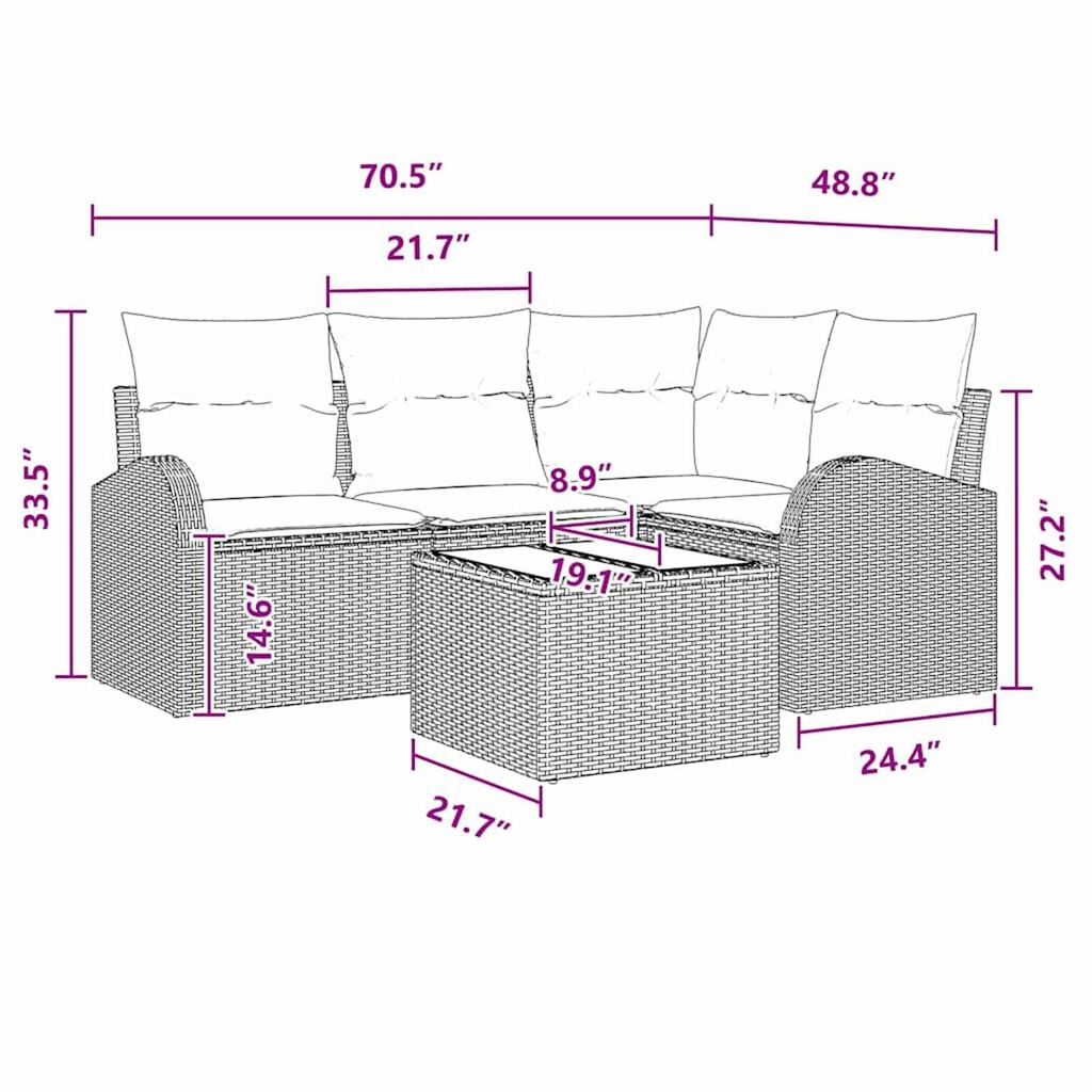 vidaXL Garden Sofa Set with Cushion 5 pcs Brown Poly rattan