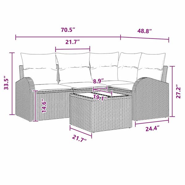 vidaXL Garden Sofa Set with Cushion 5 pcs Brown Poly rattan