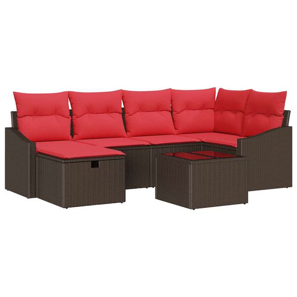 vidaXL Sofa Set with Cushion with Storage Brown Poly Rattan