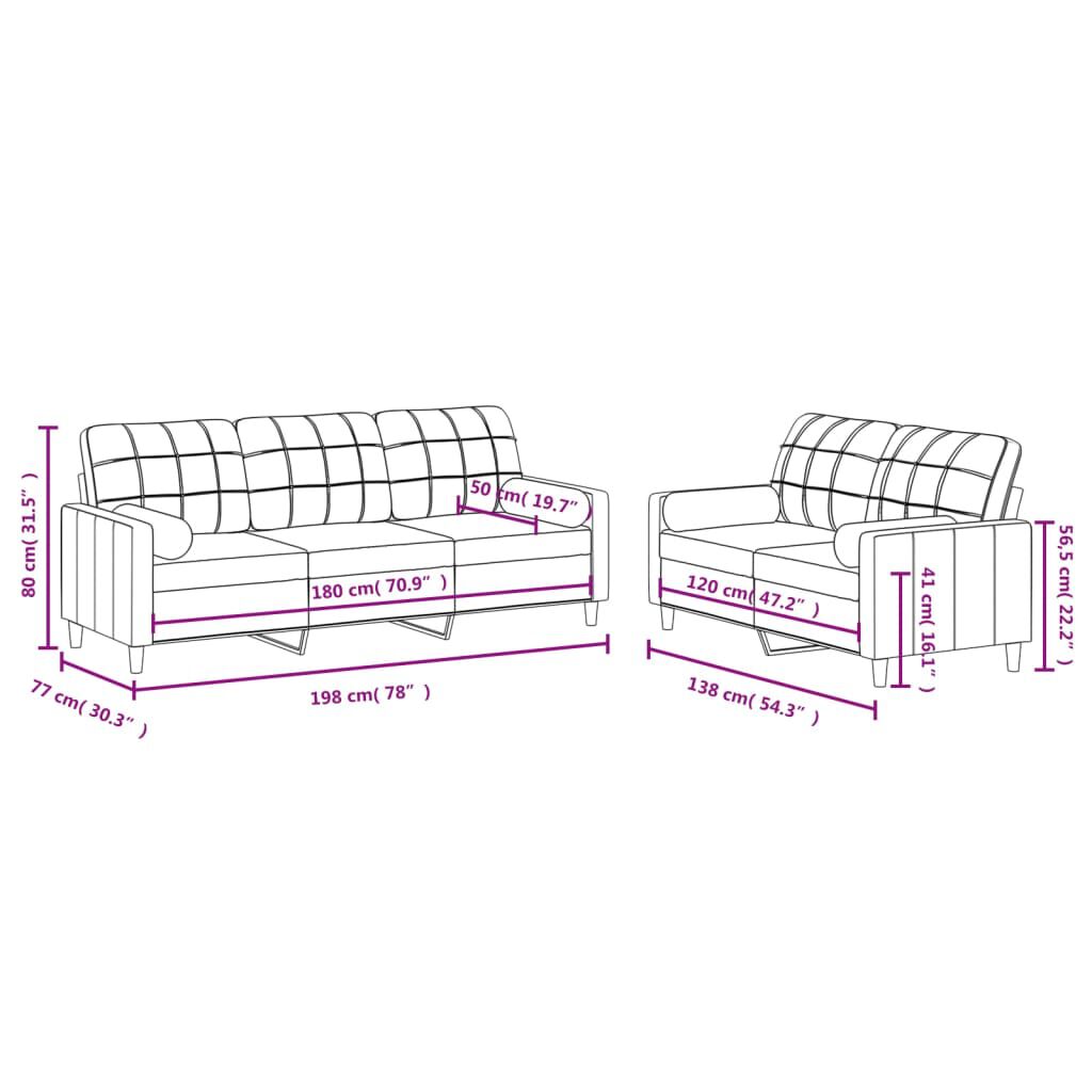 vidaXL 2 Piece Sofa Set with Pillows Dark Grey Fabric