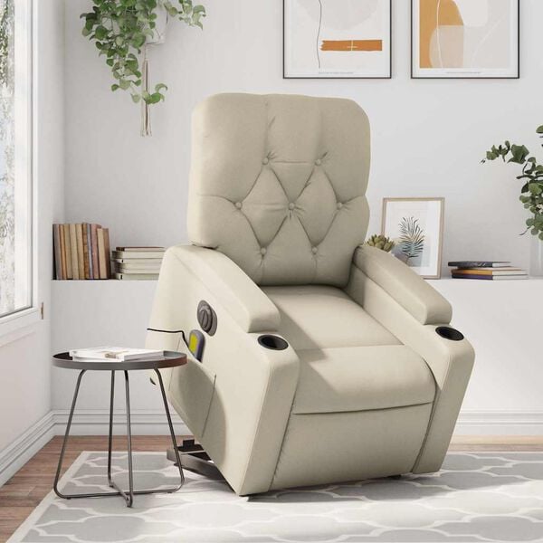 vidaXL Electric Stand up Massage Recliner Chair Cream Faux Leather