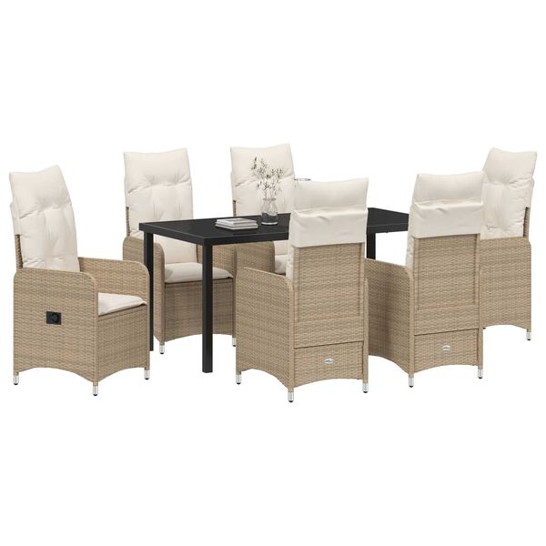 vidaXL Garden Dining Set with Cushion 7 pcs Beige Poly Rattan