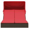 vidaXL Double Sun Lounger with Canopy and Cushions Brown Poly Rattan