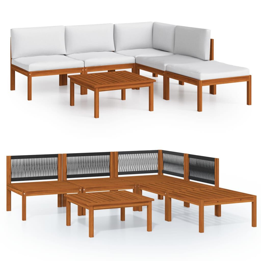 vidaXL 6 Piece Garden Lounge Set with Cushions Cream Solid Acacia Wood