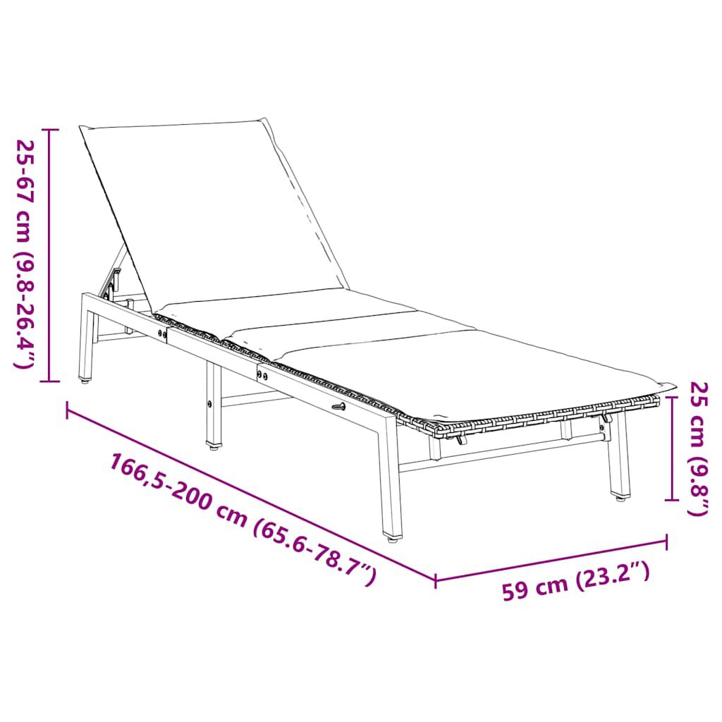 vidaXL Sun Lounger with Cushion Grey Poly Rattan