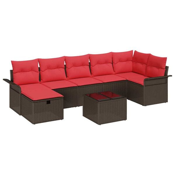 vidaXL Garden Sofa Set with Cushion 8 pcs Brown and Red Poly Rattan