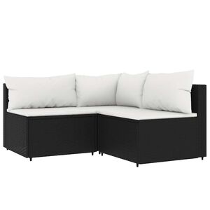 vidaXL 3 Piece Garden Lounge Set with Cushions Black Poly Rattan