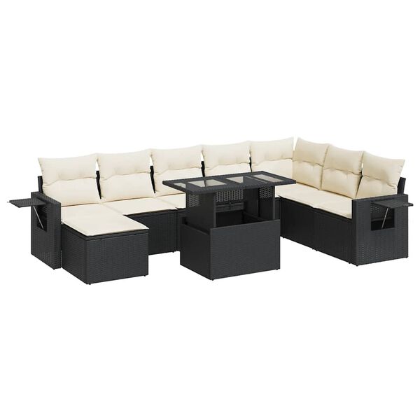 vidaXL 9 Piece Garden Sofa Set with Cushions Black Poly Rattan