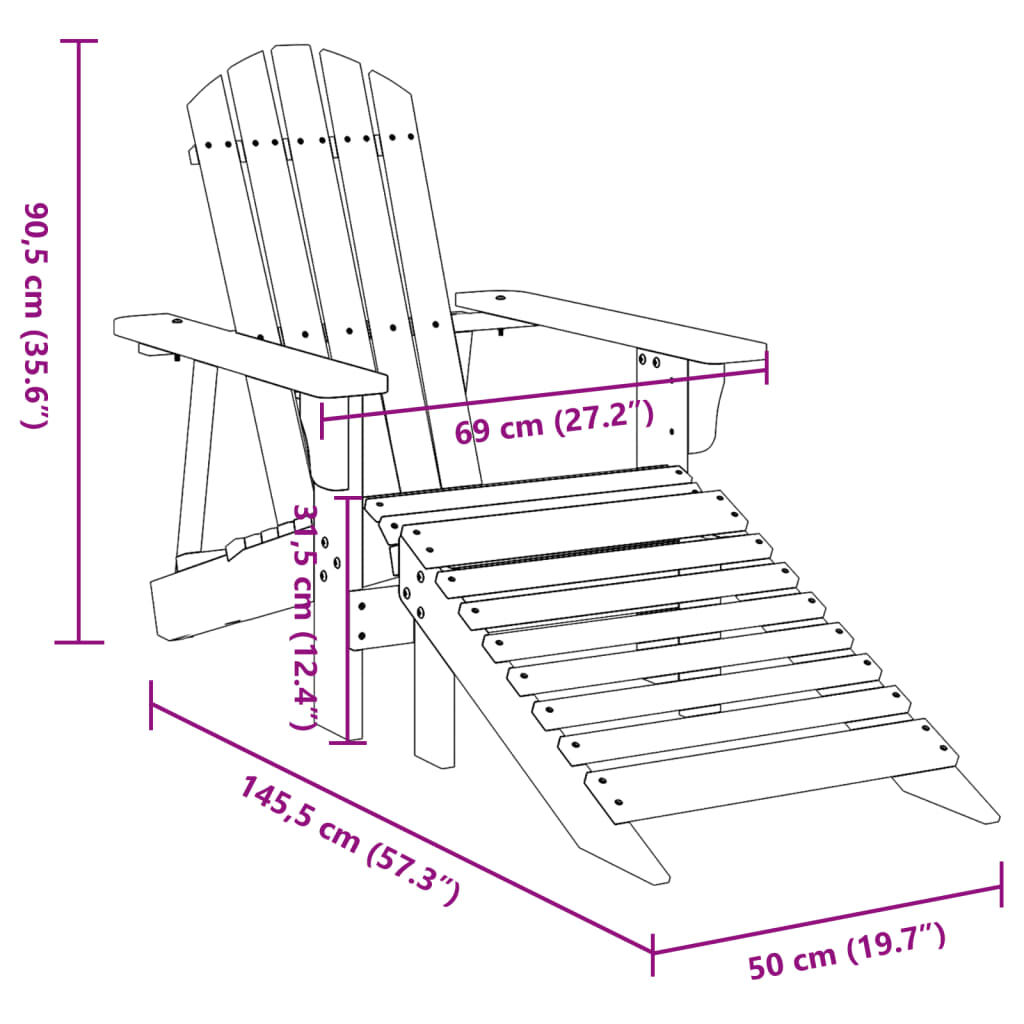 vidaXL Adirondack Chair with Ottoman Yellow Solid Wood Fir