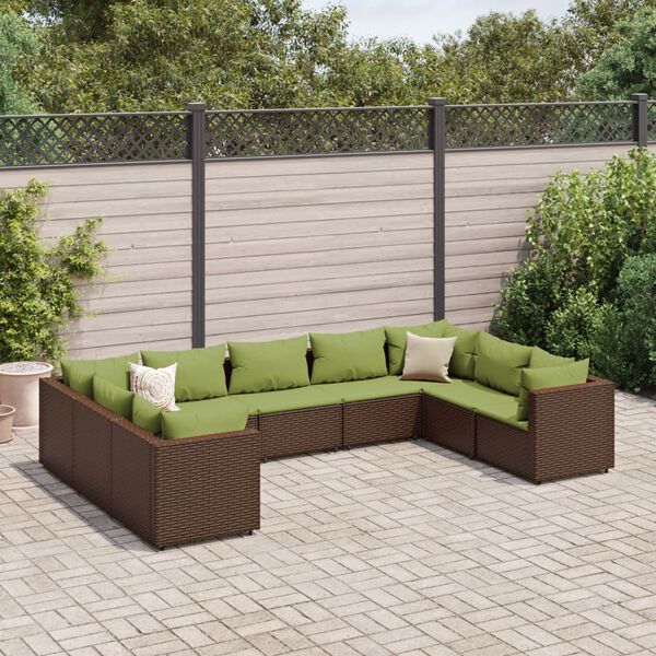 vidaXL 9 Piece Garden Lounge Set with Cushions Brown Poly Rattan