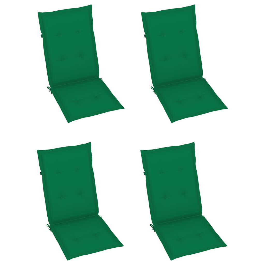 vidaXL Garden Chairs 4 pcs with Green Cushions Solid Teak Wood