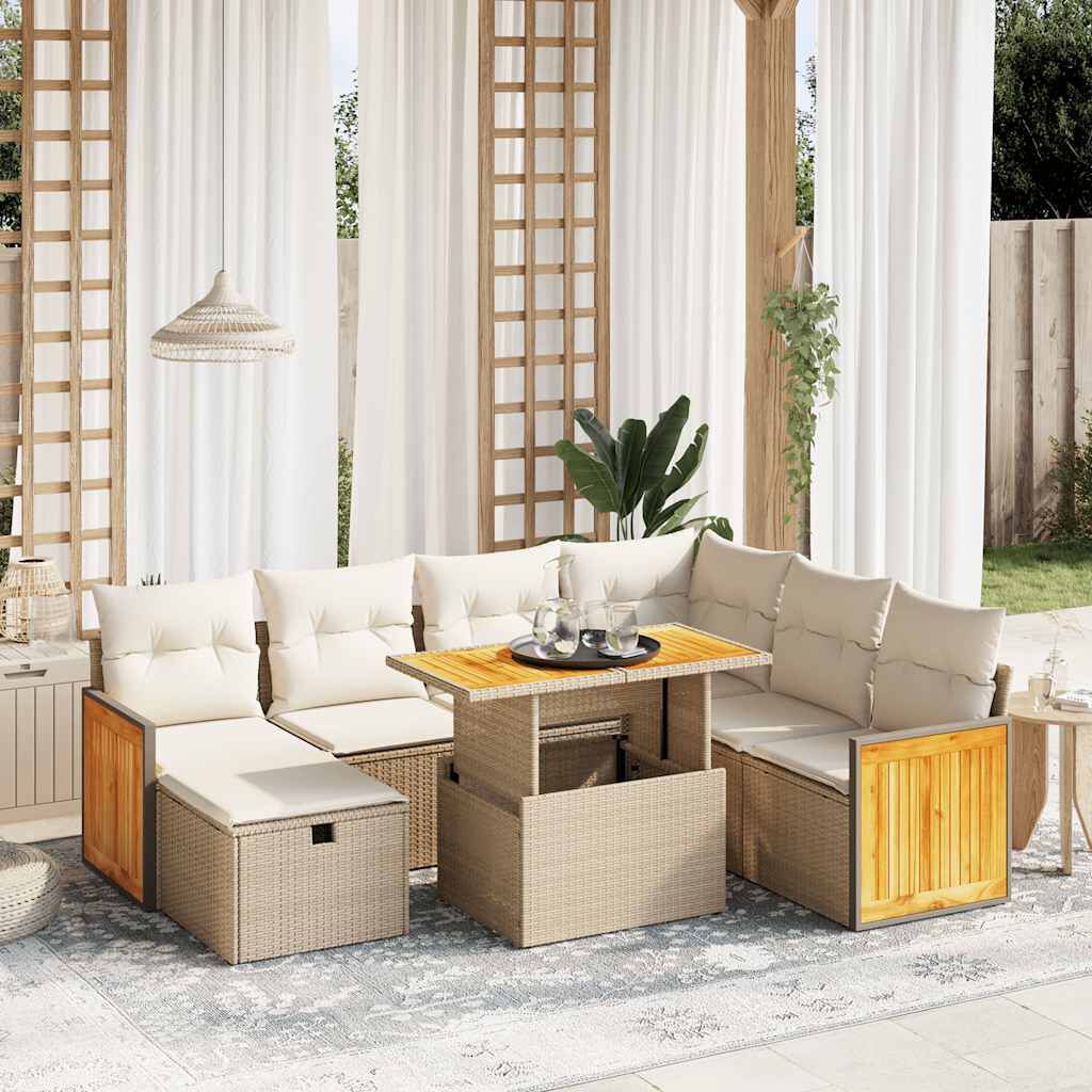 vidaXL 8 Piece Garden Sofa Set with Cushions Beige Poly Rattan