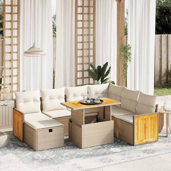 vidaXL 8 Piece Garden Sofa Set with Cushions Beige Poly Rattan