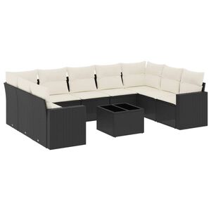 vidaXL 10 Piece Garden Sofa Set with Cushions Black Poly Rattan