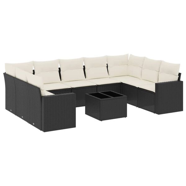 vidaXL 10 Piece Garden Sofa Set with Cushions Black Poly Rattan