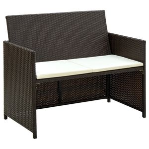 vidaXL 2 Seater Garden Sofa with Cushions Brown Poly Rattan